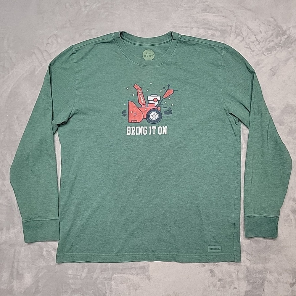 Life Is Good Shirt Mens Large Green Crusher Tee Bring It On Snowblower Graphic